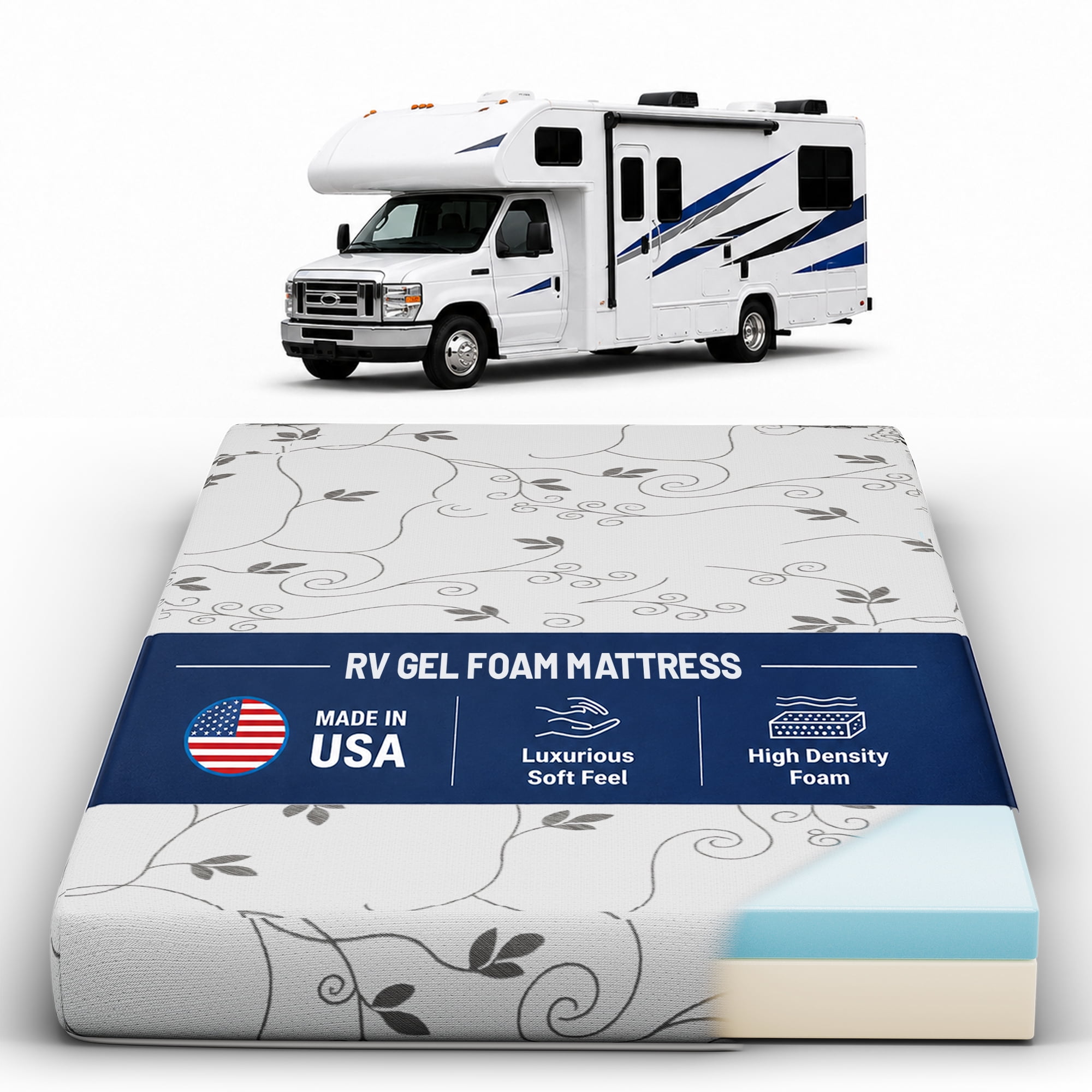 Continental Sleep, 6-Inch Gel Memory Foam RV Mattress Replacement, Medium Firm, Travel Camper Trailer Truck and Bunk, Pressure-Relief Support, 72" x 30"