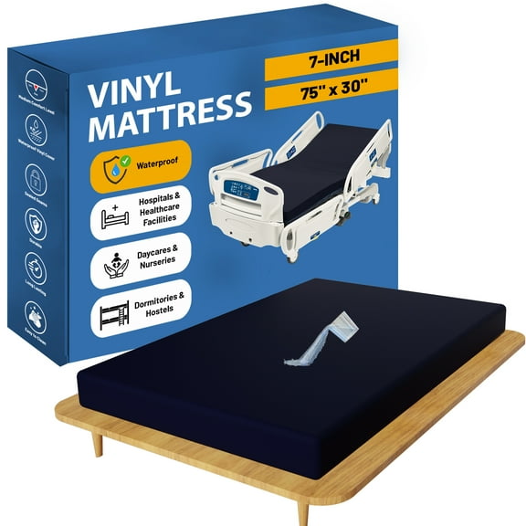 Continental Sleep, 7-Inch Medium Firm Water Resistance Nylon Vinyl Foam Mattress, Noiseless, Soft Cloud Feeling, Body Heat Reflection, Good for Hospital and Camp, 75" x 30", Blue