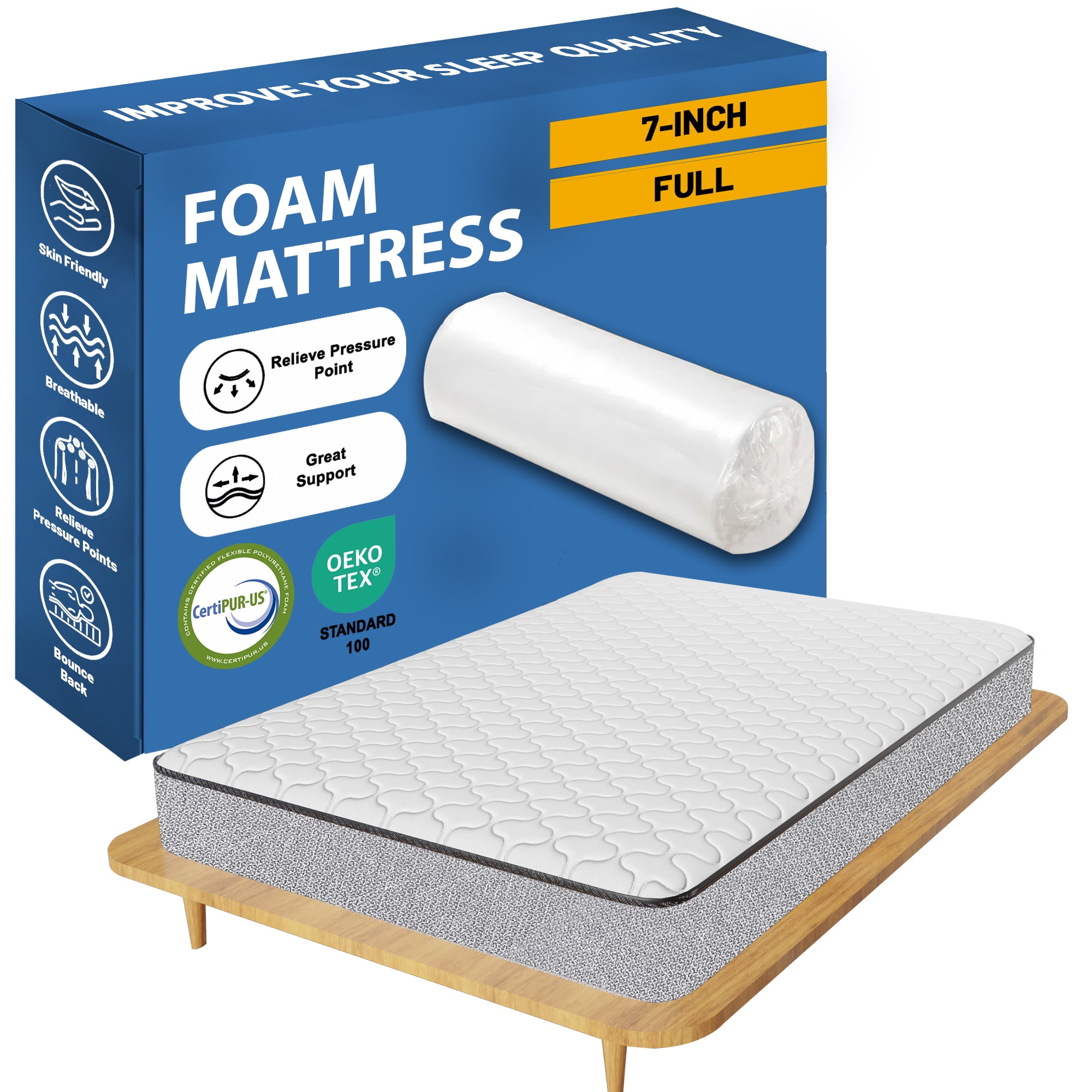 Continental Sleep, 7" Memory Foam Mattress, Good for Kids & Adult, Full, White