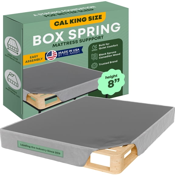 Continental Sleep, 8” California King Box Spring Only for California King Size Bed, Solid Wood Mattress Foundation with Stable & Quiet Support, Flat-Packed & Easy Assembly, Wood Box Spring, Gray