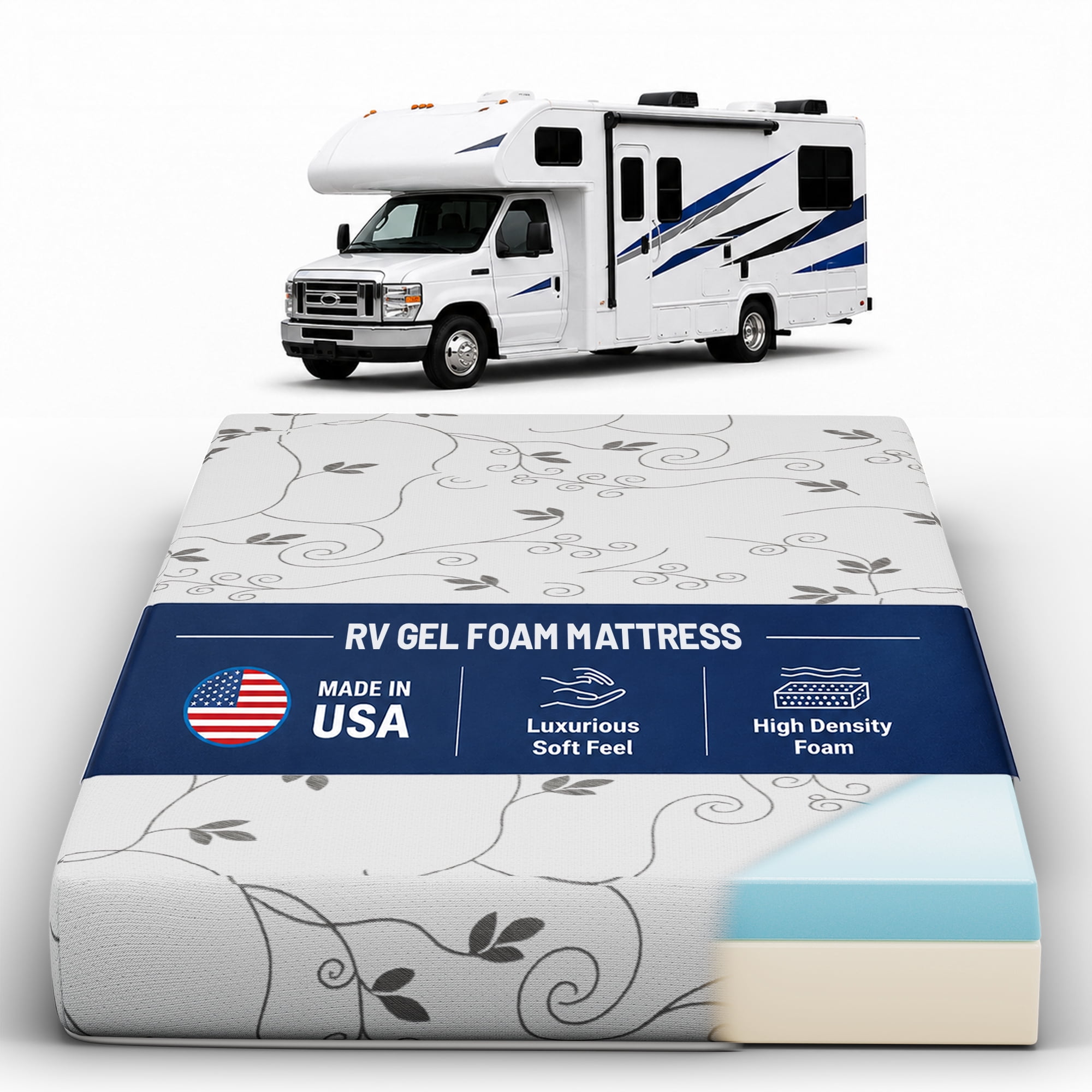Continental Sleep, 8-Inch Gel Memory Foam RV Mattress Replacement, Medium Firm, Travel Camper Trailer Truck and Bunk, Pressure-Relief Support, 80" x 34"
