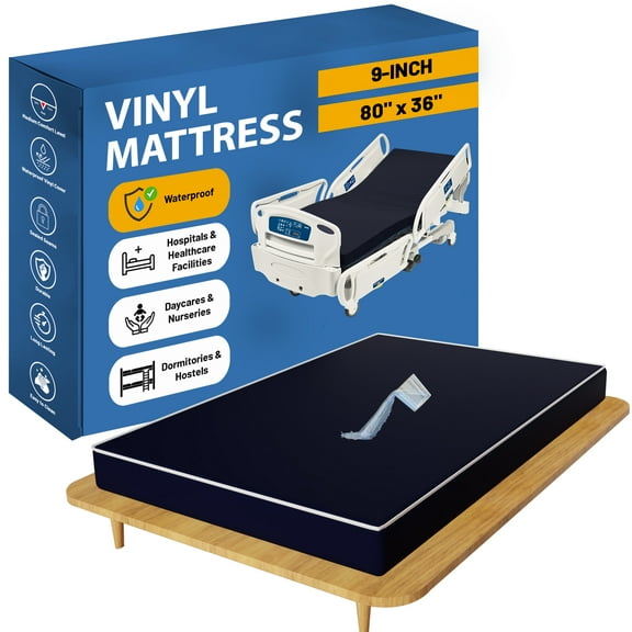 Continental Sleep, 9-Inch Medium Firm Water Resistance Nylon Vinyl Foam Mattress, Noiseless, Soft Cloud Feeling, Body Heat Reflection, Good for Hospital and Camp, 80" x 36", Blue