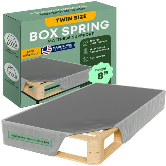 Continental Sleep, Unassembled Twin Box Spring for Twin Bed, 8-Inch Wood Box Spring Only, Noise-Free Mattress Foundation, Packed Flat, Easy Assembly, Gray