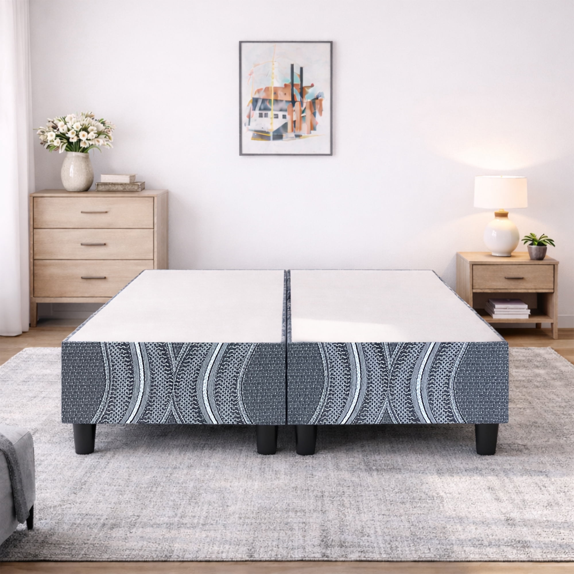 Continental Sleep, 8" Wood Box Spring/Foundation with Legs for Mattress Support, Heavy-Duty Structure, Fully Assembled, No Need for Bed Frame, Queen, Black