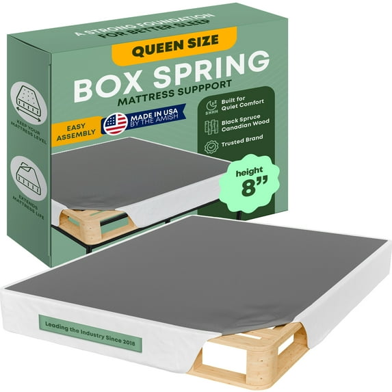 Continental Sleep, Unassembled Queen Box Spring for Queen Bed, 8-Inch Wood Box Spring Only, Free Mattress Foundation, Packed Flat, Easy Assembly, White