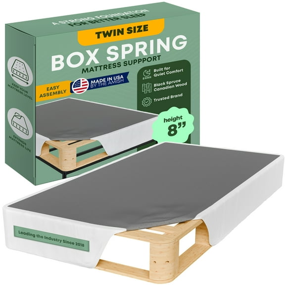 Continental Sleep, Unassembled Twin Box Spring for Twin Bed, 8-Inch Wood Box Spring Only, Noise-Free Mattress Foundation, Packed Flat, Easy Assembly, White