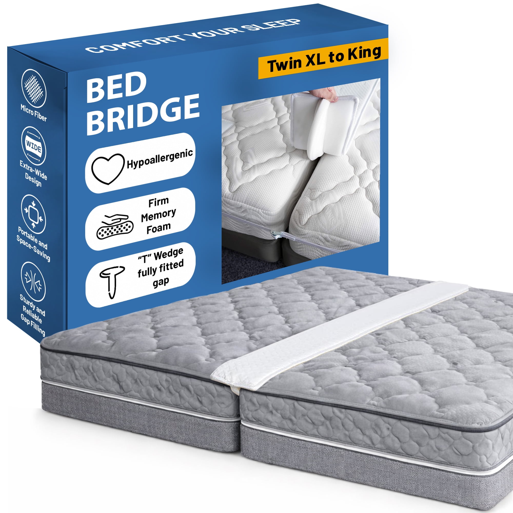 Continental Sleep, 80” Bed Bridge Pad, Twin XL to King Mattress Converter Kit, Gap Filler for Adjustable Mattresses, Good for Guests Stay Overs & Family Room, White