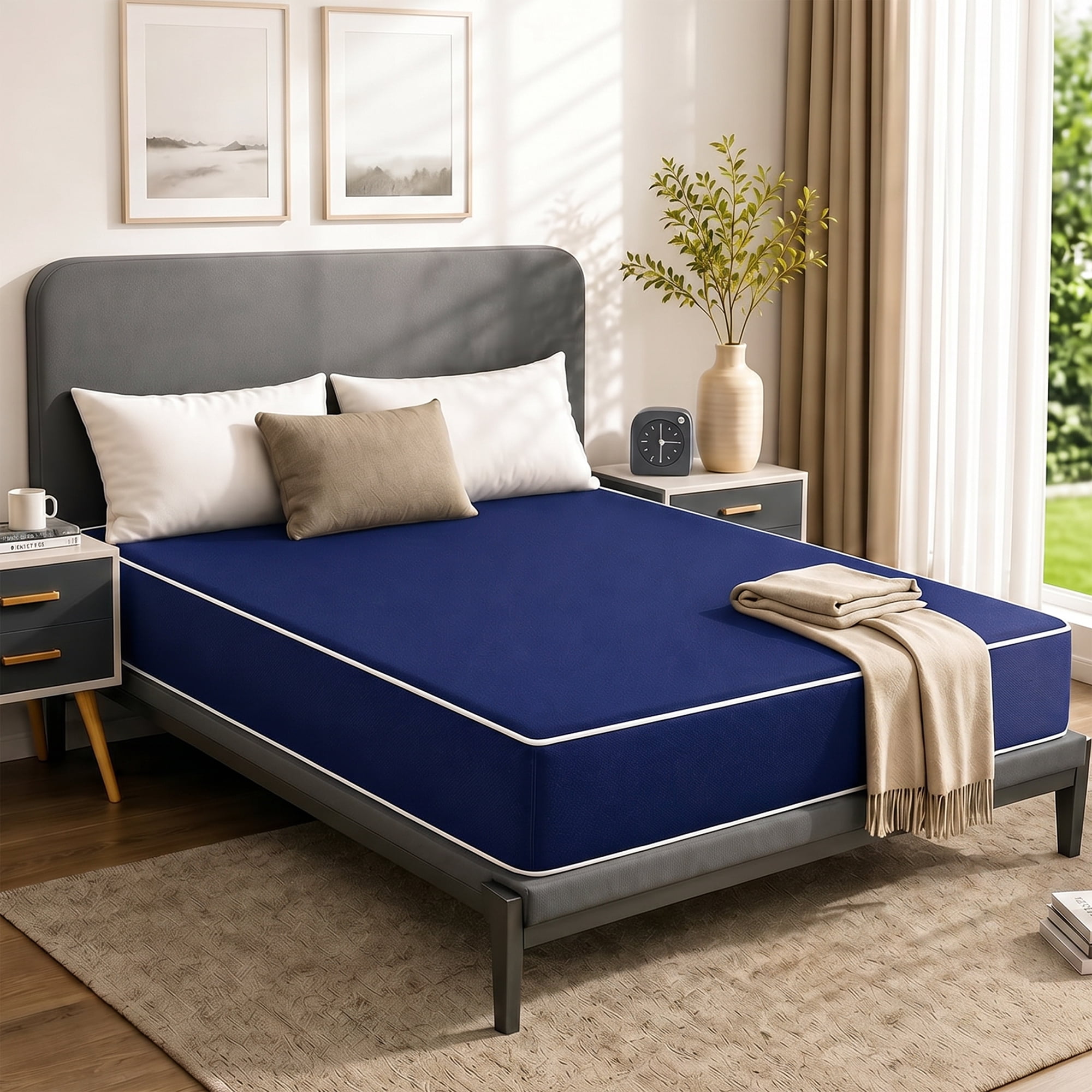 Continental Sleep, 9-Inch Medium Firm Water Resistance Nylon Vinyl Foam Mattress, Noiseless, Soft Cloud Feeling, Body Heat Reflection, Good for Hospital and Camp, 80" x 36", Blue