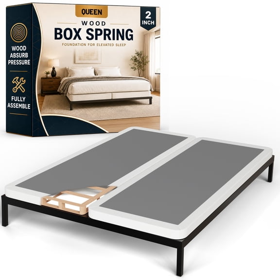 Continental Sleep Queen Boxspring 2-inch Height Noise-Free Wood Mattress Foundation