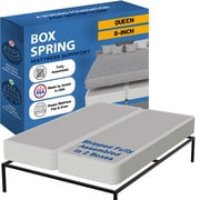 Continental Sleep, Box Spring Bed Base Queen Size, 8-Inch Wood Mattress Foundation, Quiet Noise Free, 2-Pieces Under Mattress Support BoxSpring, Fully Assembled, White
