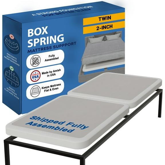 Continental Sleep, Box Spring Bed Base Twin Size, 2-Inch Wood Mattress Foundation, Quiet Noise Free, 2-Pieces Under Mattress Support Box Spring, Fully Assembled, White