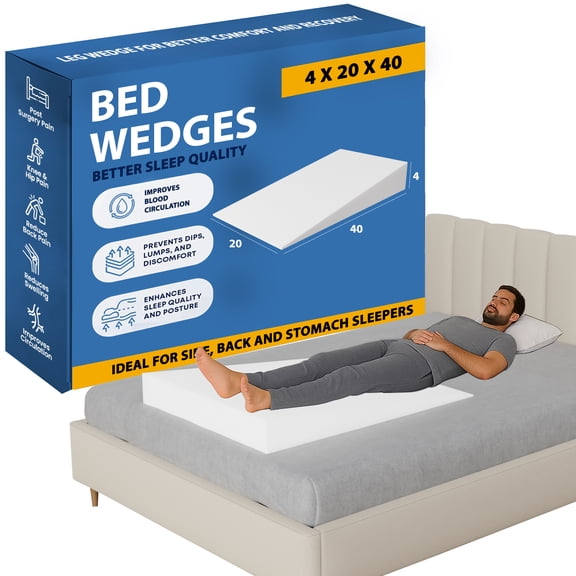 Continental Sleep, Elevated Bed Wedge Pillow for Back Support, Acid Reflux, Leg, Neck Pain, Snoring, Triangle Pillow, Incline Shape for Improved Sleep, 12”x 24”x 24”, White