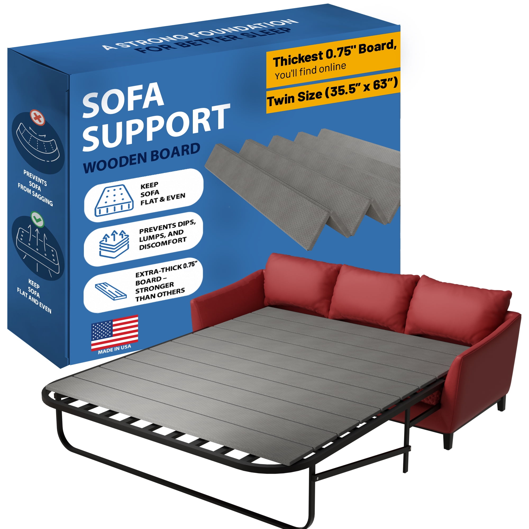 Continental Sleep, Heavy Duty Sleeper Sofa Support Slats, 63" x 35.5" Wood Base to Fix Sagging Seats, Reinforced Under Cushion Panel for Sofas and Bed Support, Pull Out Couch Mattress Board