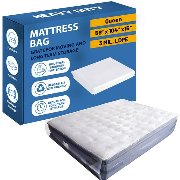 Continental Sleep, Mattress Bag for Moving & Storage, Heavy-Duty Mattress-Protector Cover, Waterproof Mattresses Storage Bags, Polyurethane, Tear Resistant, Queen