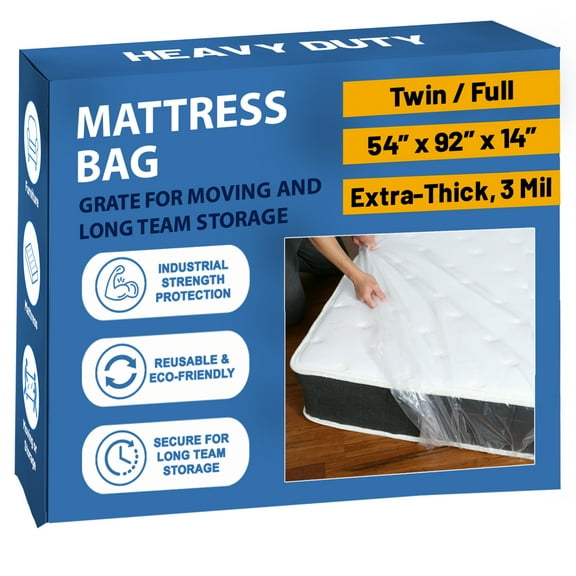 Continental Sleep, Mattress Bag for Moving & Storage, Heavy-Duty Mattress-Protector Cover, Waterproof Mattresses Storage Bags, Polyurethane, Tear Resistant, Twin/Full