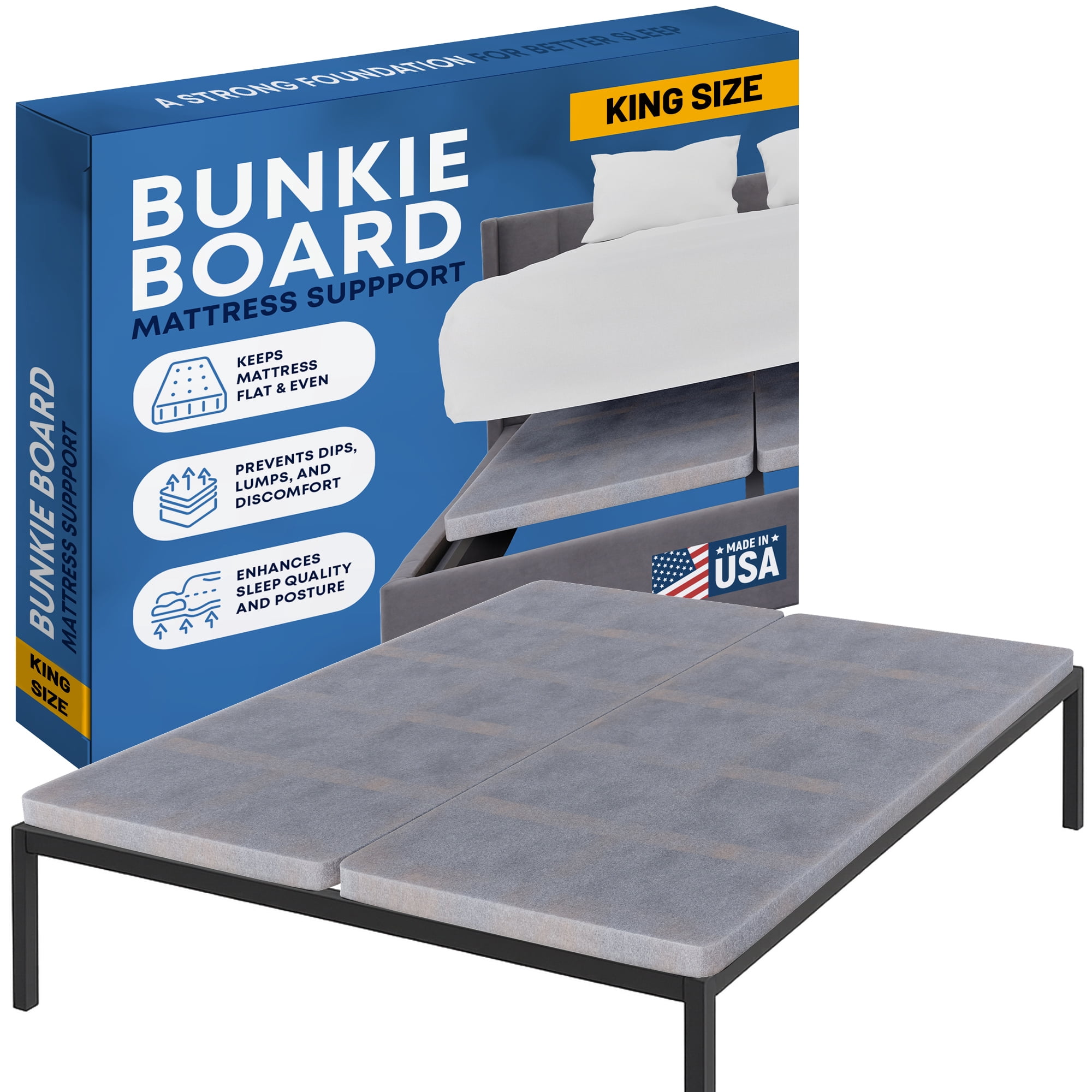 Continental Sleep, Premium 38mm Split Wood Bunkie Board King Size Bed, 2-Piece Under Mattress Support Board, Fabric Ventilation Cover, Replaces Wooden Slats or Box Spring for Bed Frames