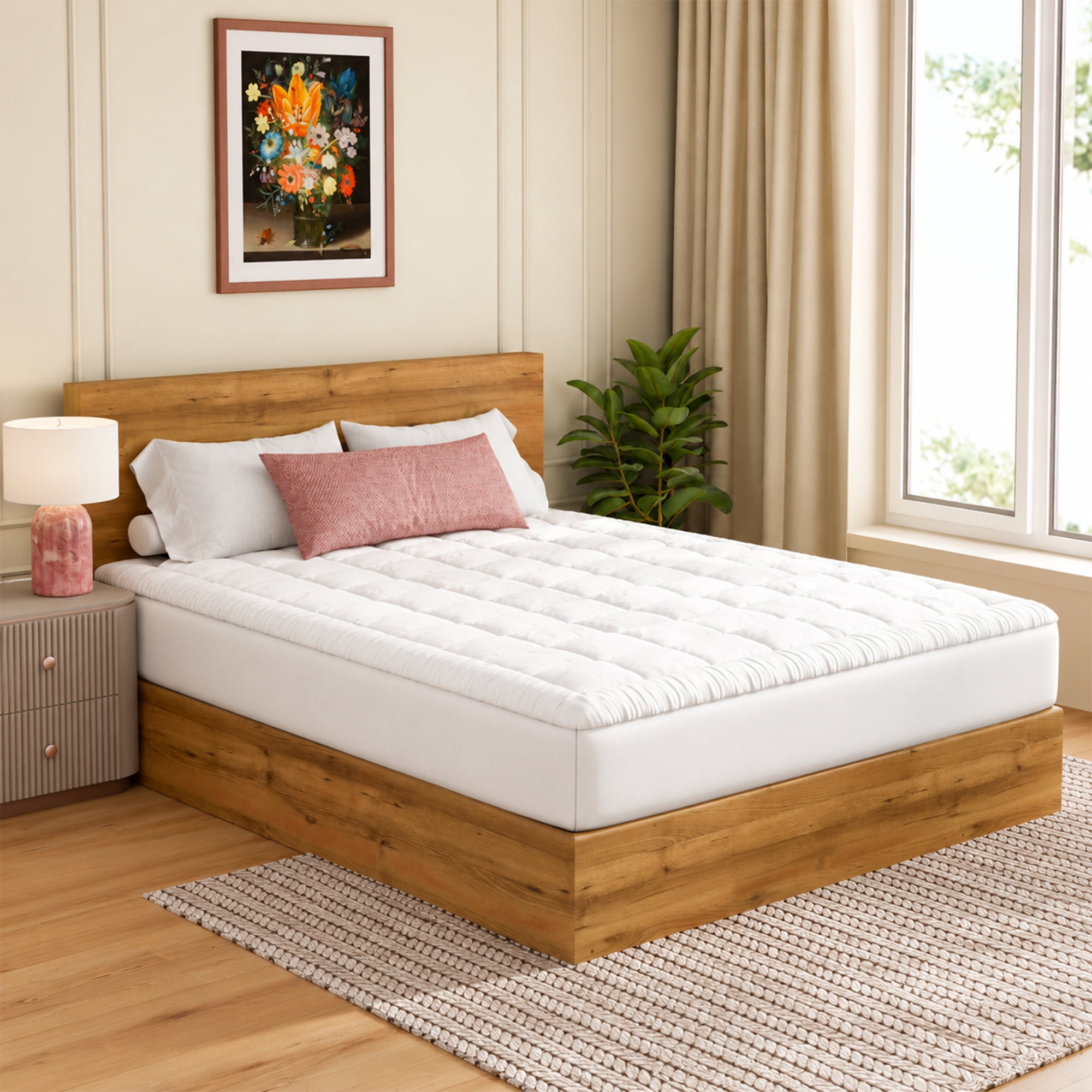 Continental Sleep, Quilted Fitted Mattress Pad – Fitted Elastic Quilted Protector, Cover Stretches up to 18 Inches Deep Pocket - Machine Washable Topper, Twin, White