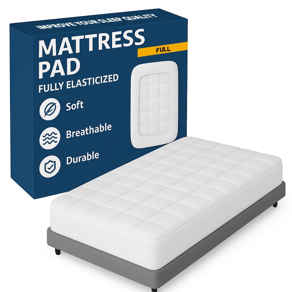 Continental Sleep, 1" Quilted Fitted Fluffy & Soft Mattress Pad, Breathable Mattres Topper, Cooling Protector Cover with 18” Deep Pocket, Full, White