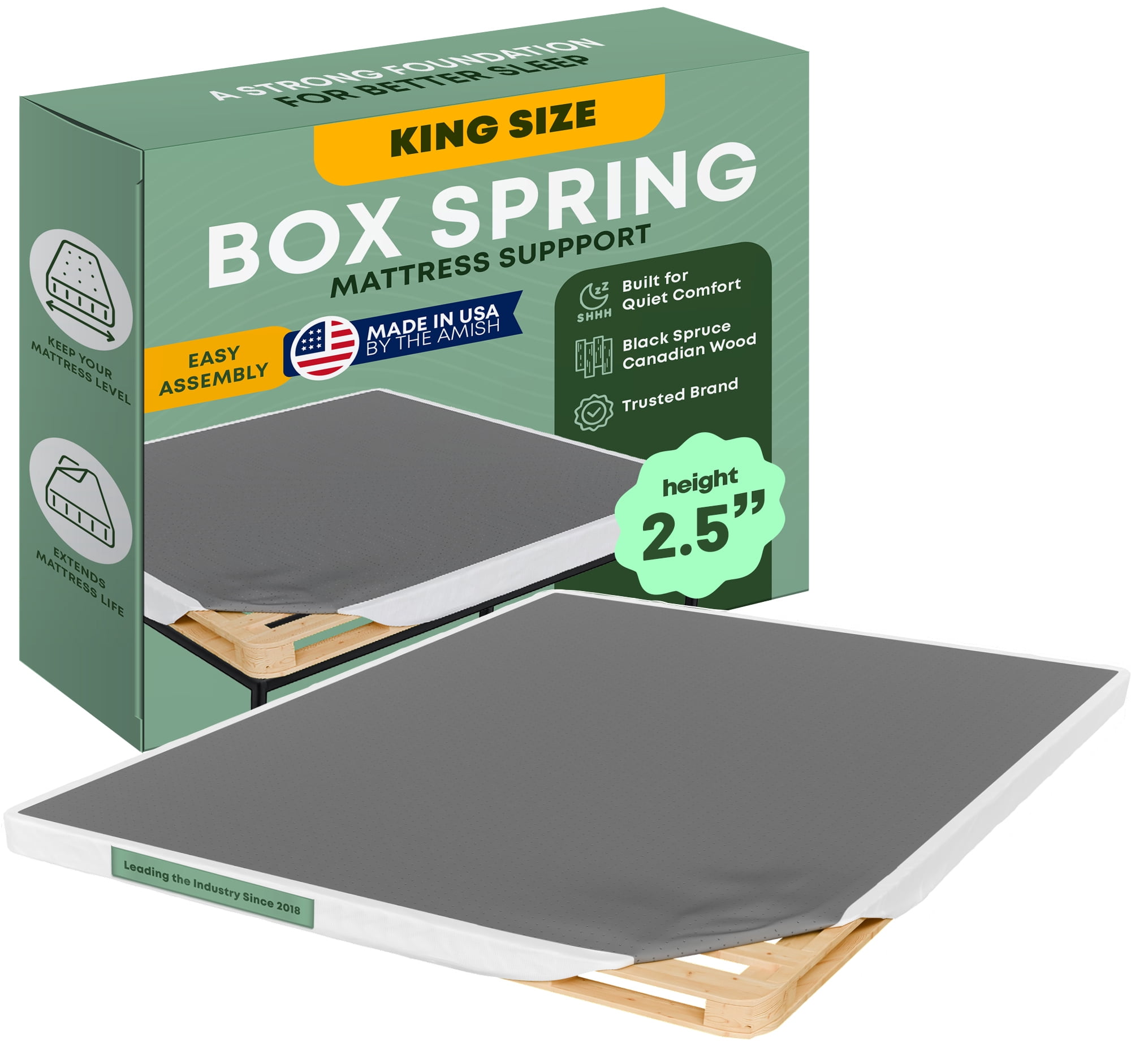 Continental Sleep, Unassembled King Box Spring for King Bed, 2.5-Inch Wood Box Spring Only, Quiet Noise, Free Replacement Mattress Foundation, Packed Flat, Easy Assembly, White