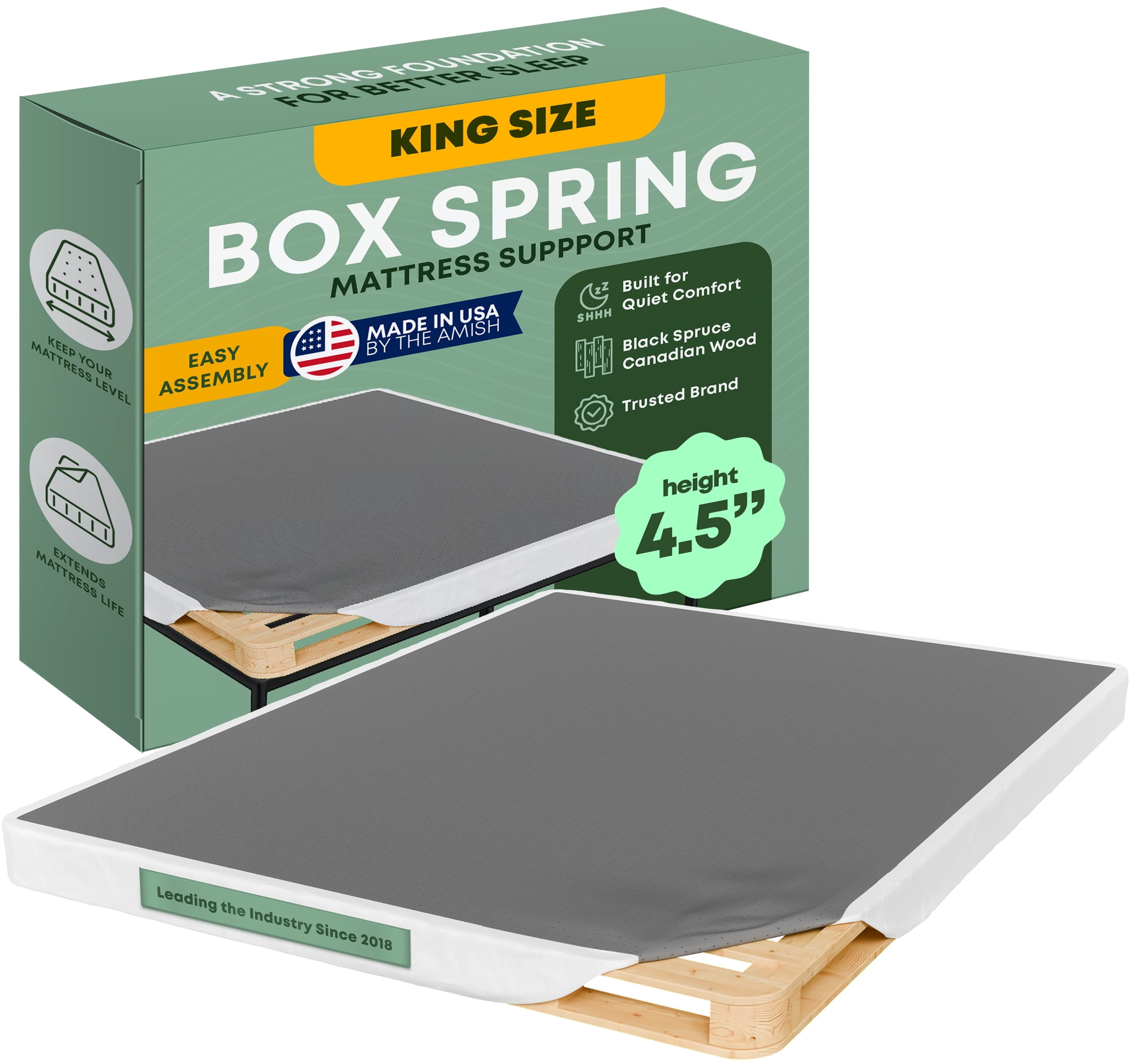 Continental Sleep, Unassembled King Box Spring for King Bed, 4.5-Inch Wood Box Spring Only, Noise-Free Mattress Foundation, Packed Flat, Easy Assembly, White
