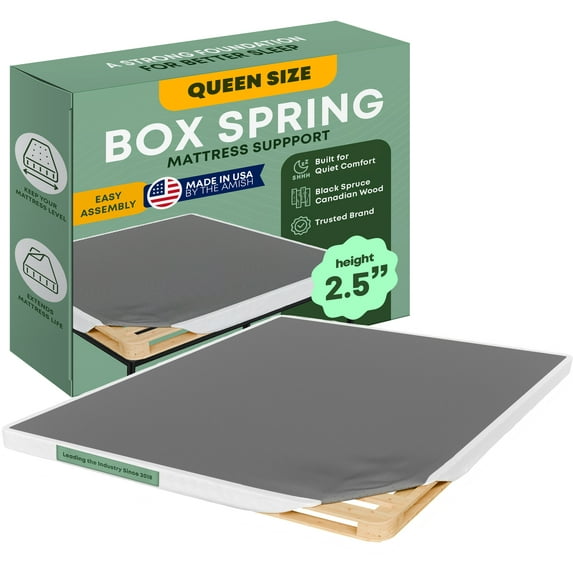 Continental Sleep, Unassembled Queen Box Spring for Queen Bed, 2.5-Inch Wood Box Spring Only, Quiet Noise, Free Replacement Mattress Foundation, Packed Flat, Easy Assembly, White