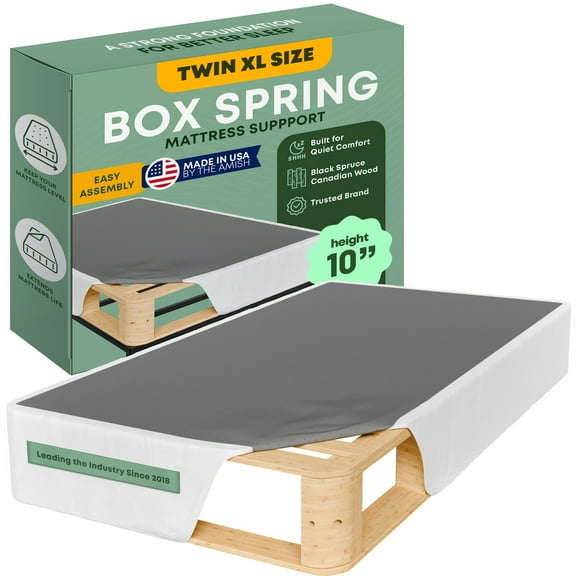 Continental Sleep, Unassembled Twin XL Box Spring for Twin XL Bed, 10-Inch Wood Box Spring Only, Quiet Noise, Free Replacement Mattress Foundation, Packed Flat, Easy Assembly, White