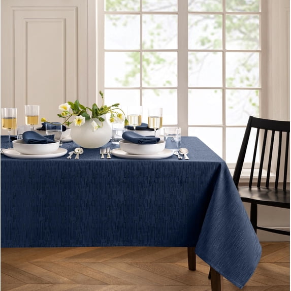 Elrene Home Fashions Continental Solid Texture Water and Stain Resistant Tablecloth, Navy, 60" x 84" Rectangle