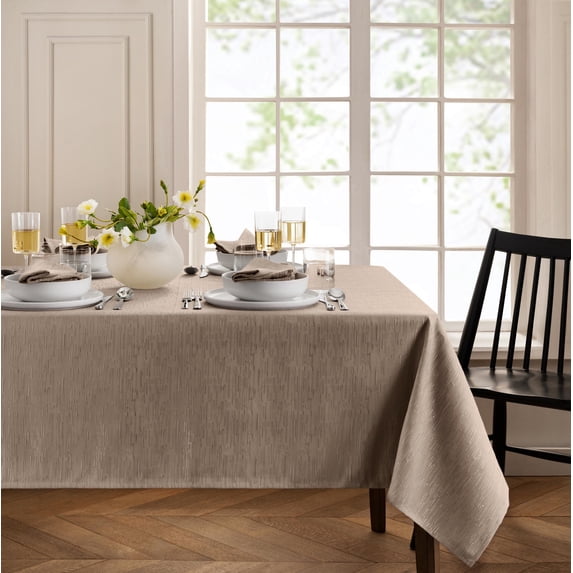Elrene Home Fashions Continental Solid Texture Water and Stain Resistant Tablecloth, Taupe, 52" x 70" Rectangle
