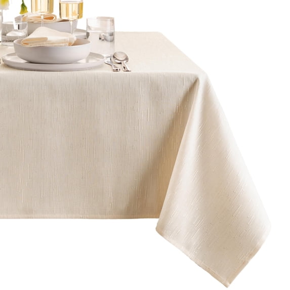 Elrene Home Fashions Continental Solid Texture Water and Stain Resistant Tablecloth, Ivory, 60" x 120" Rectangle