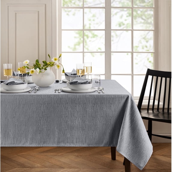 Elrene Home Fashions Continental Solid Texture Water and Stain Resistant Tablecloth, Gray, 60" x 144" Rectangle