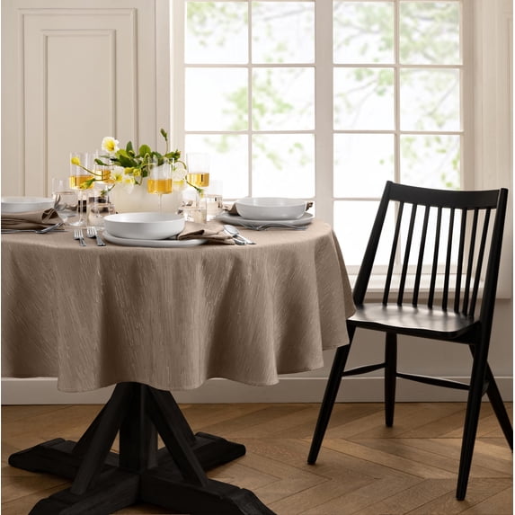 Elrene Home Fashions Continental Solid Texture Water and Stain Resistant Tablecloth, Taupe, 60" x 84" Oval