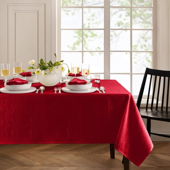 Elrene Home Fashions Continental Solid Texture Water and Stain Resistant Tablecloth, Red, 52" x 70" Rectangle