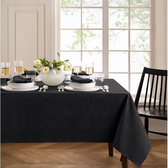 Elrene Home Fashions Continental Solid Texture Water and Stain Resistant Tablecloth, Black, 60" x 144" Rectangle