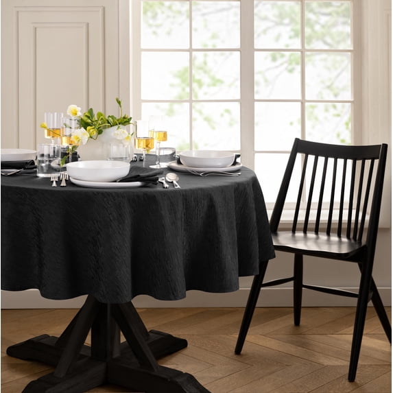 Elrene Home Fashions Continental Solid Texture Water and Stain Resistant Tablecloth, Black, 90" Round