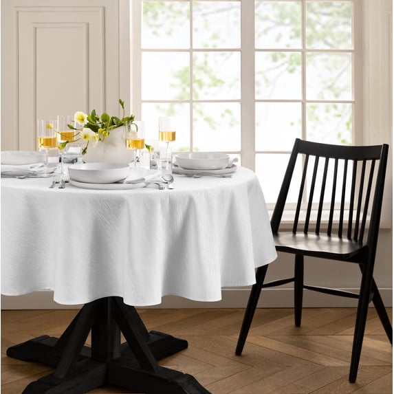 Elrene Home Fashions Continental Solid Texture Water and Stain Resistant Tablecloth, White, 90" Round