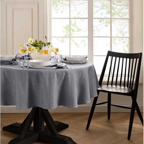 Elrene Home Fashions Continental Solid Texture Water and Stain Resistant Tablecloth, Gray, 70" Round