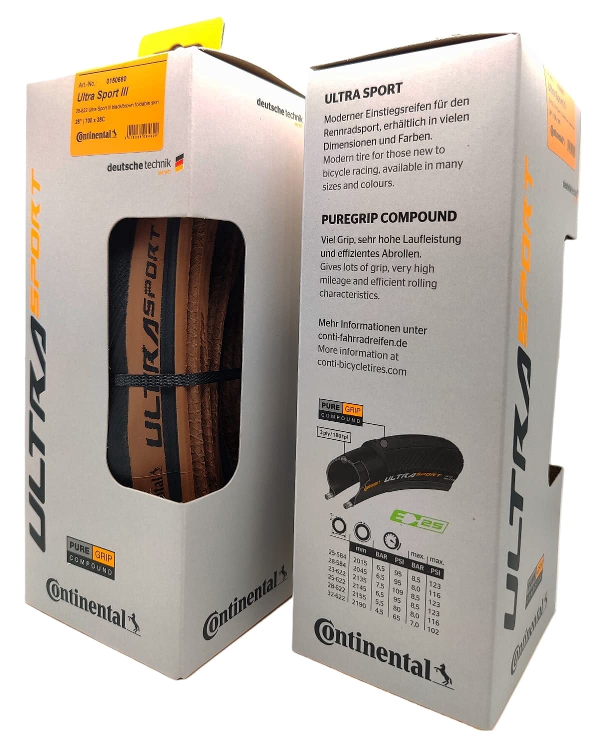Continental Ultra Sport III 700x28 Black/Brown Folding PureGrip