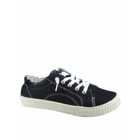 Continue-10 Women's Causal Thick Sole Comfort Slip On Round Toe Flat Sneaker Shoes (Black, 6)