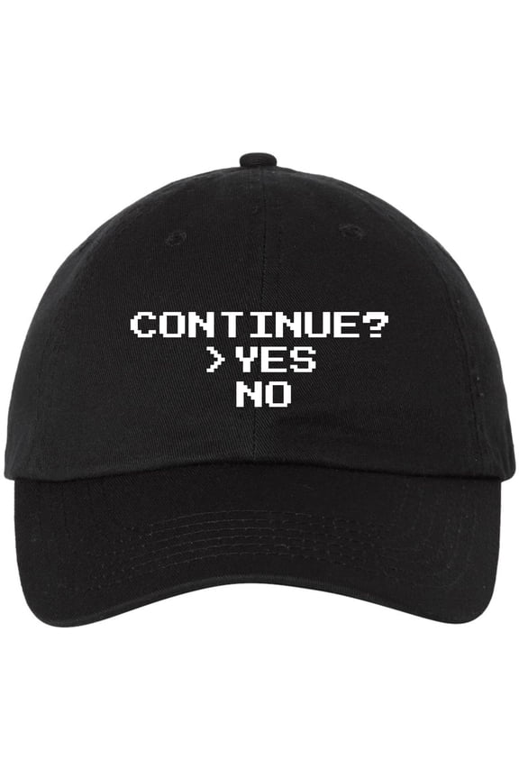 Continue? Yes No Embroidered Baseball Cap | Funny Retro Pixel Gamer Dad Hat | Adjustable Unisex Casual Cotton Hat (Black)