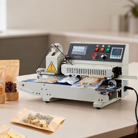 Continuous Bag Band Sealing Machine, Horizontal Band Sealer, Ink Printing, Temp & Speed Adjustable, 0.24-0.47 in Seal Width