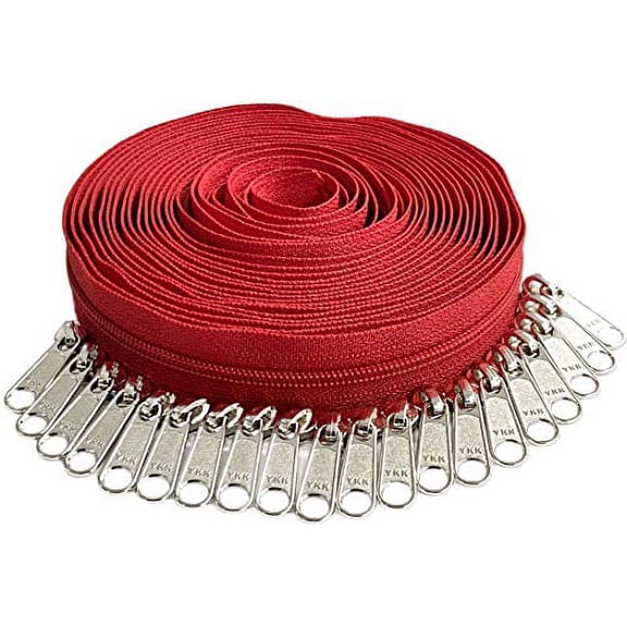 Continuous Chain Zipper YKK #3 Nylon Coil (Colorful) 5 Yards - 20 Nickel Long Pulls (Hot Red #519)