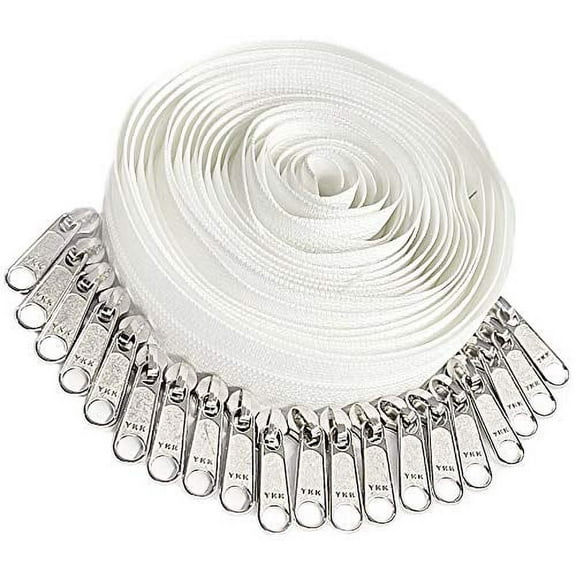 Continuous Chain Zipper YKK #3 Nylon Coil (Colorful) 5 Yards - 20 Nickel Long Pulls (White #501)