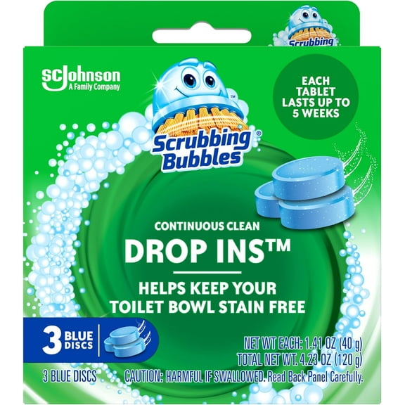 Continuous Clean Toilet Drop-Ins, Automatic Blue Toilet Bowl Cleaner, Septic-Safe Tank Tablets Remove Hard Water Minerals & Limescale, Stain & Smell Protection, 3 Count (Pack of 1)
