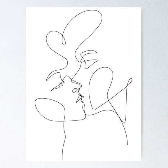 Continuous Line Art Of A Couple Kissing Poster Wall Art, Modern Wall Decor For Living Room Bedroom, 8x12 UNFRAMED