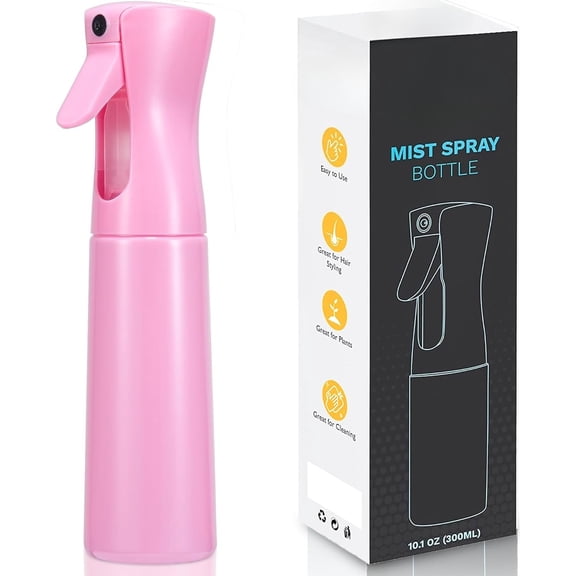 Continuous Spray Bottle for Hair (10.1oz/300ml) Empty Ultra Fine Plastic Water Mist Sprayer – For Hairstyling, Cleaning, Salons, Plants, Essential Oil Scents & More