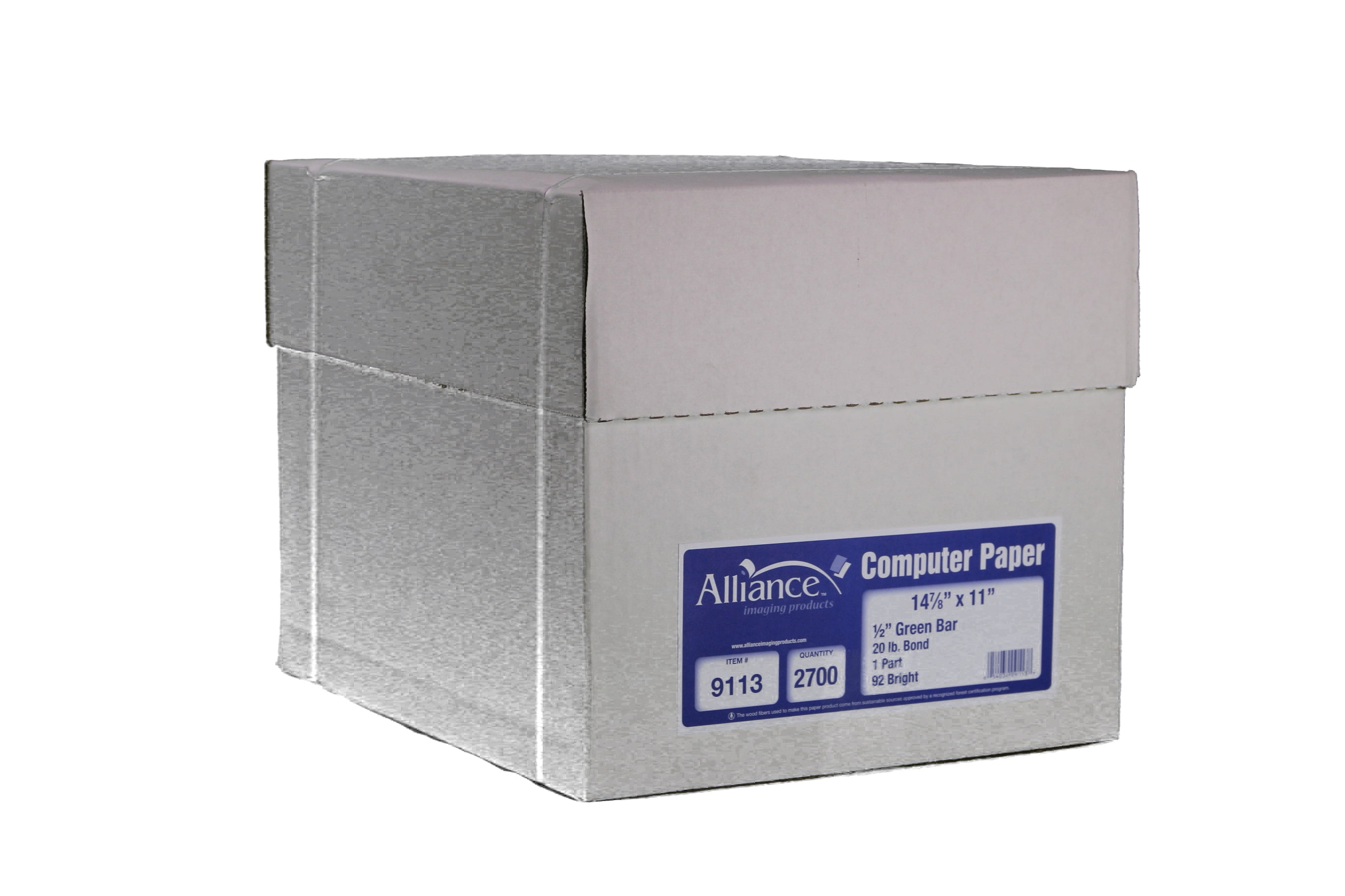 Continuous paper 14 7/8 x 11 Alliance, 20lb, ½ inch green bar , 1 Part – 2,700 sheets | Carton