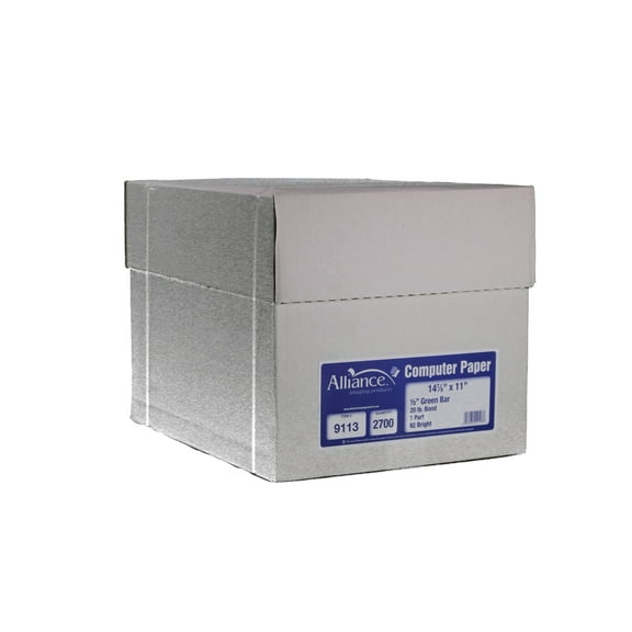 Continuous paper 14 7/8 x 11 Alliance, 20lb, ½ inch green bar , 1 Part – 2,700 sheets | Carton