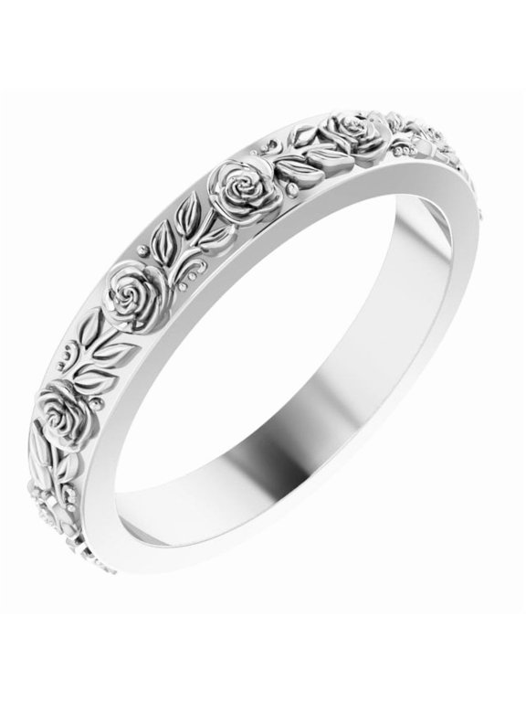 Continuum Sterling Silver 3.4 mm Floral Flat Band Size 6.5 - Sterling Silver Fine Jewelry | Jewelry by Sweet Pea