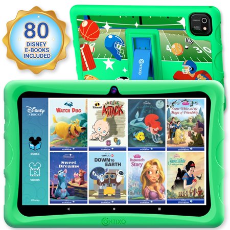 Contixo 10" Android Kids Tablet 64GB, 80+ Disney Books, Kid-Proof Case, Android 10, Green