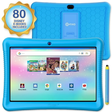 Contixo 10" Android Kids Tablet 64GB, Includes 80+ Disney Storybooks & Stickers, Kid-Proof Case with Kickstand & Stylus, (2023 Model) - Blue
